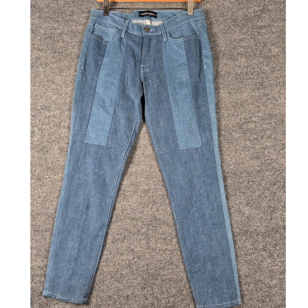 ETIENNE MARCEL LOS ANGELES Womens Jeans Sz 30 Patchwork‎ Blue Denim Straight Leg